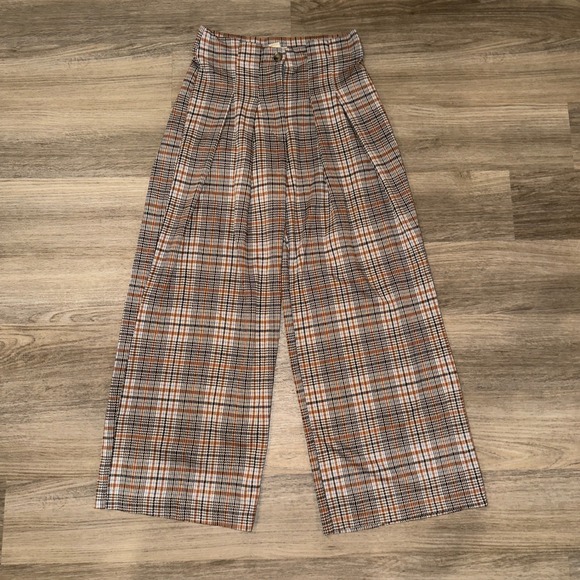 Maeve by Anthropologie Pants - Maeve Anthropologie Plaid Wide Leg Pants Brown Motif High Rise Size 4 NEW